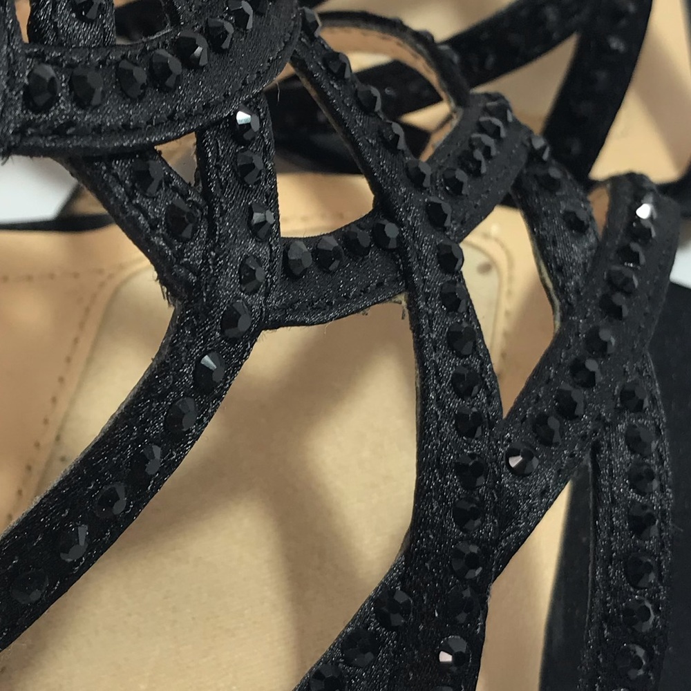 Alex Marie Giani Black Satin and Rhinestone Studded Strappy Sandals - Picture 10 of 16